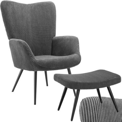 Fauteuil rembourré ergonomique avec tabouret max 150 kg gris/noir (1/5)