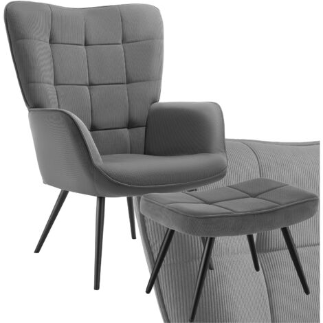 Fauteuil rembourré ergonomique avec tabouret max 150 kg gris/noir (1/5)