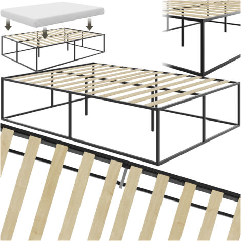 Tectake – Cadre de lit en acier 140x200cm – Sommier à lattes en bois de peuplier – Capacité de charge 250kg – Design minimaliste moderne (1/5)