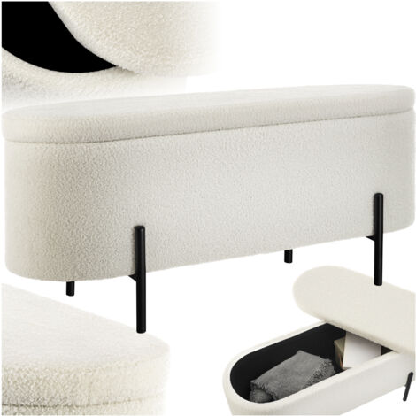 Banc rembourré en tissu bouclé avec espace de rangement beige