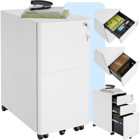 Caisson de bureau à roulettes 2 tiroirs et 1 dossiers suspendus blanc