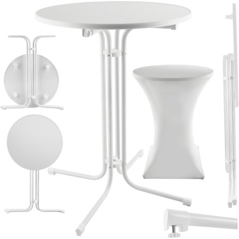 Table haute pliable ronde avec housse 90x110 cm blanc (1/5)