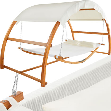 Hamac pour 2 personnes avec cadre en bois et grand toit solaire