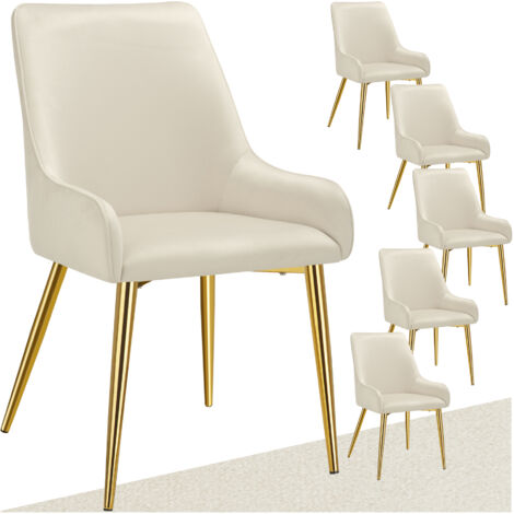Tectake – Lot de 6 chaises rembourrées en velours ergonomiques – Structure en acier – Hauteur d'assise 48 cm – Couleur beige (1/5)