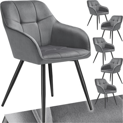 Lot 6 chaises rembourrées en velours matelassé et dossier continu gris (1/5)