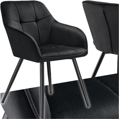Chaise rembourrée en velours matelassé avec dossier continu noir (1/5)