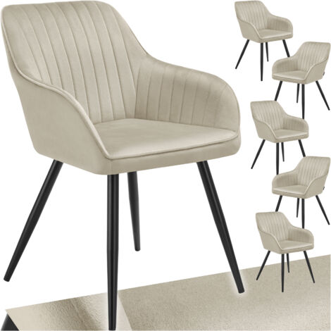 Lot 6 chaises de salle à manger en velours matelassées crème (1/5)