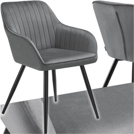 Chaise de salle à manger en velours matelassée capitonnée gris (1/5)