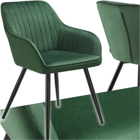 Chaise de salle à manger en velours matelassée capitonnée vert foncé (1/5)