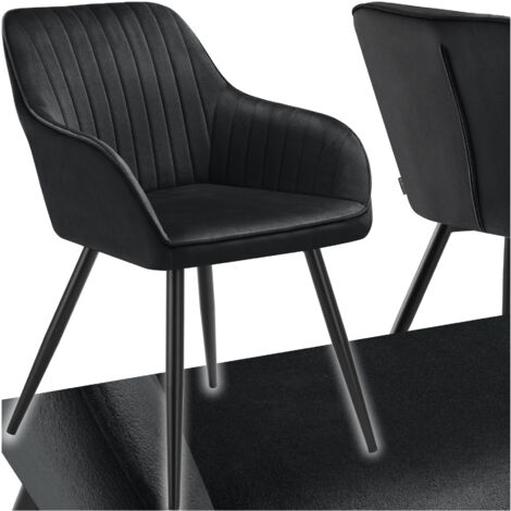 Chaise de salle à manger en velours matelassée capitonnée noir (1/5)