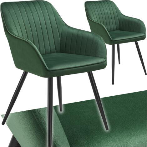 Lot 2 chaises de salle à manger en velours matelassées vert foncé (1/5)
