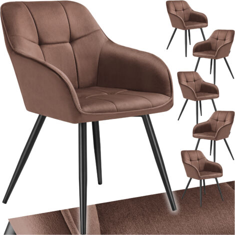 Lot 6 chaises rembourrées en velours matelassé et dossier continu brun (1/5)