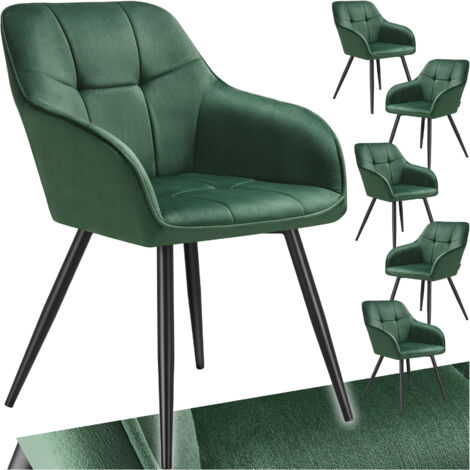 Lot 6 chaises rembourrées en velours matelassé et dossier vert foncé (1/5)