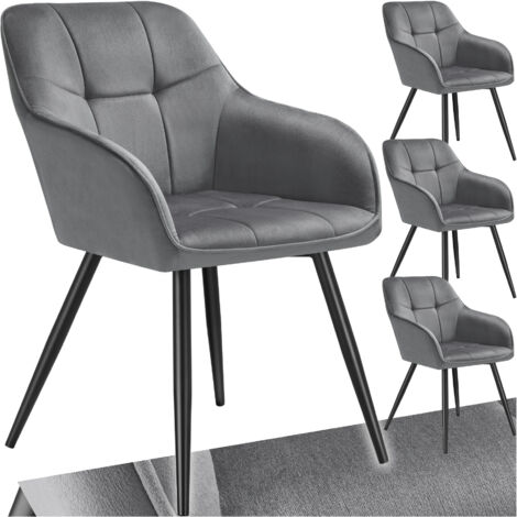 Lot 4 chaises rembourrées en velours matelassé et dossier continu gris (1/5)