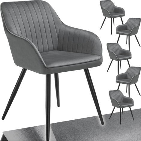 Lot 6 chaises de salle à manger en velours matelassées gris (1/5)
