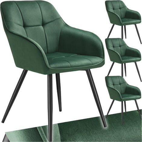 Lot 4 chaises rembourrées en velours matelassé et dossier vert foncé (1/5)