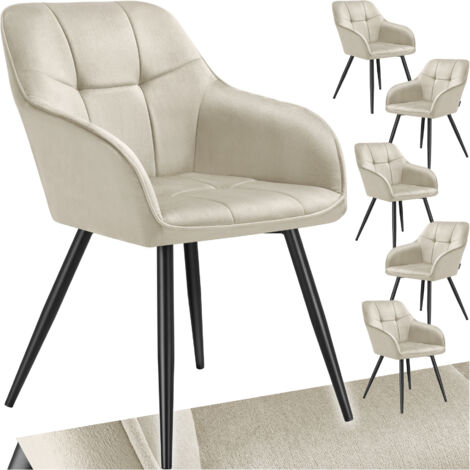 Lot 6 chaises rembourrées en velours matelassé et dossier crème (1/5)