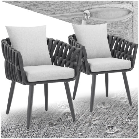 Lot 2 chaises jardin tressage cordage anthracite