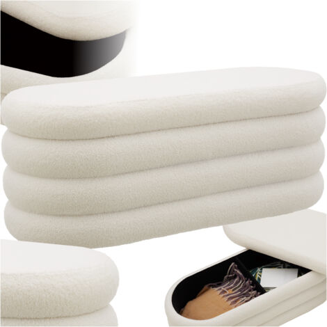 Tectake – Banc rembourré bouclé crème/blanc avec rangement – Dimensions 110x45x42cm – Capacité 150kg – Pour salon, couloir, chambre