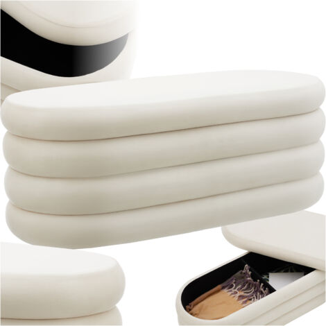 Tectake – Banc de table rembourré en velours crème 110x45x42cm – Espace de rangement compartimenté – Design scandinave pour salon et chambre
