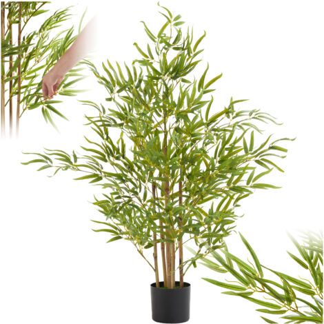 Tectake – Bambou artificiel très volumineux 120cm – Aspect naturel – Feuillage détaillé – Pot inclus pour base stable (1/5)