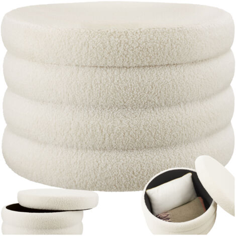 Tabouret rembourré rond avec rangement revêtement bouclé crème (1/5)