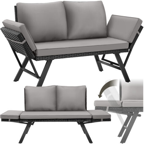 Tectake – Canapé lounge en rotin 2 1 – Résistant aux UV – Accoudoirs rabattables – Dimensions 157x61x89cm – Capacité 250kg (1/5)