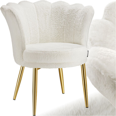 Fauteuil rembourrage épais revêtement fourrure synthétique crème/or (1/5)