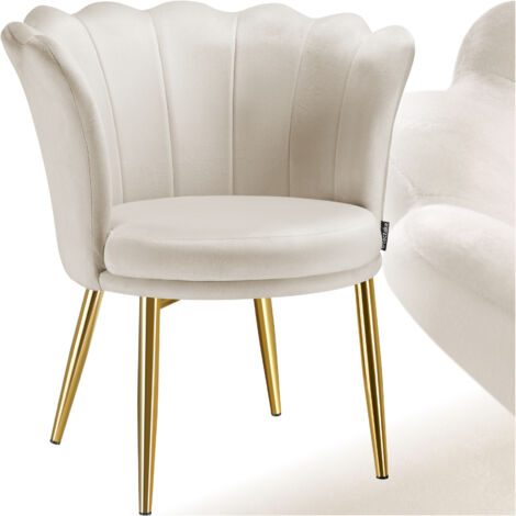 Fauteuil rembourrage épais revêtement en velours crème/or