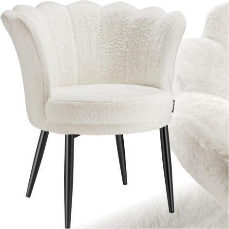 Fauteuil rembourrage épais revêtement fourrure synthétique crème/noir