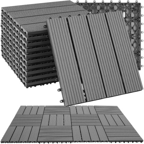Lot de dalles de terrasse TEGULAS en WPC aspect bois - gris, Lot de 11