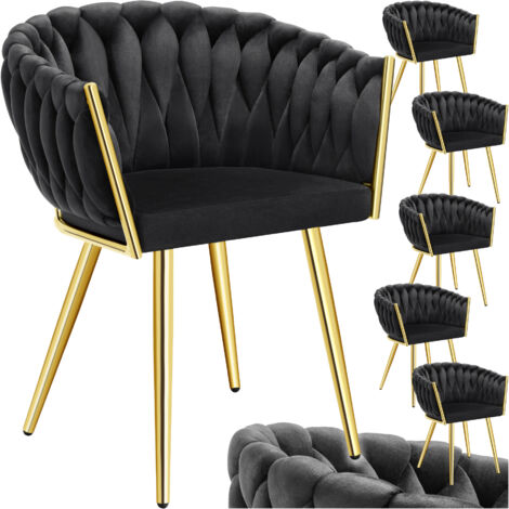 Lot 6 chaises de salle à manger en velours design noué noir/or