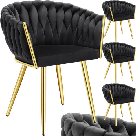 Lot 4 chaises de salle à manger en velours design noué noir/or