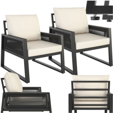 Tectake – Salon de jardin 2 fauteuils en corde tressée – Aluminium inoxydable – Résistant aux intempéries – Coussins déperlants inclus (1/5)