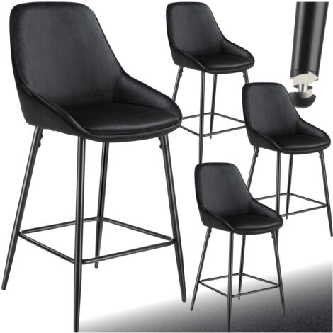 Lot 4 chaises de bar dossier aspect velours et repose-pieds noir (1/5)