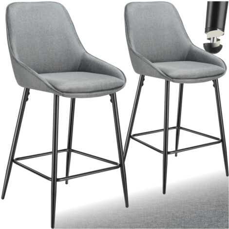 Lot 2 chaises de bar dossier en tissu et repose-pieds gris/noir (1/5)