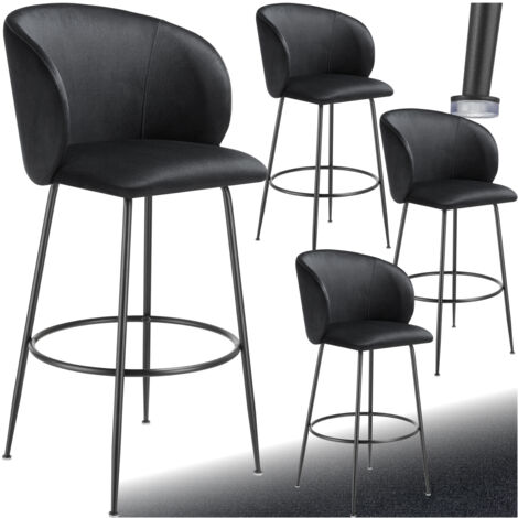 Lot 4 tabourets de bar rembourrés avec dossier aspect velours noir