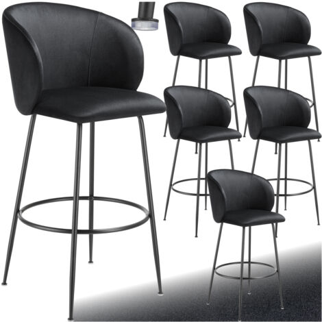 Lot 6 tabourets de bar rembourrés avec dossier aspect velours noir