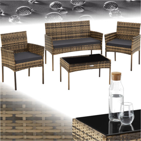 Tectake – Salon de jardin en résine tressée 4 places – Housses déperlantes – Structure acier laqué – Confort optimal avec coussins épais (1/5)