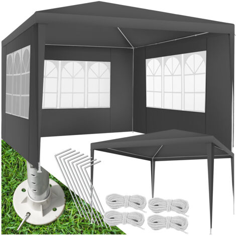 Pavillon imperméable 3x3m avec 3 parois latérales amovibles gris (1/5)