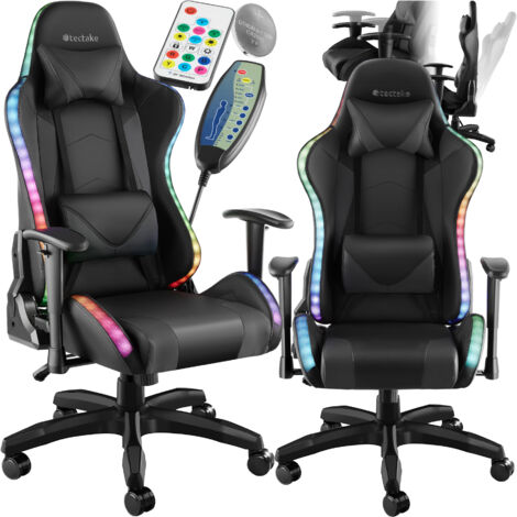 Chaise de gaming dossier réglable avec fonction massage et LED noir (1/5)