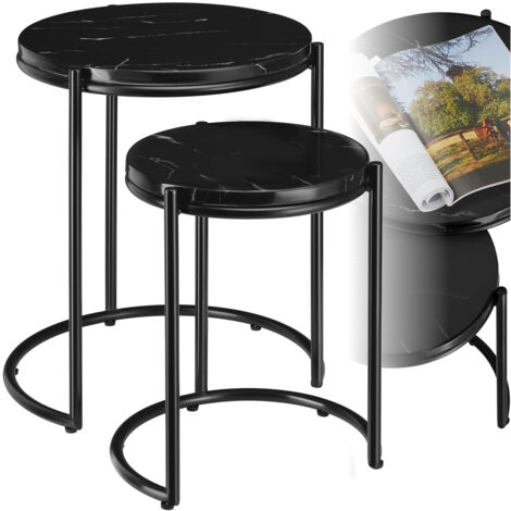 Lot 2 tables d'appoint plateau effet marbre et structure en acier noir (1/5)