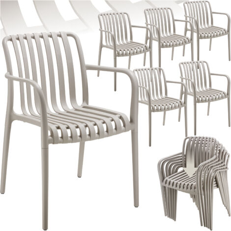 Lot 6 chaises de jardin empilables résistantes aux intempéries taupe