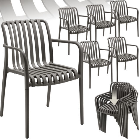 Lot 6 chaises de jardin empilables et résistantes aux intempéries gris