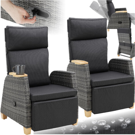 Lot 2 fauteuils en rotin avec cadre aluminium dossier réglable gris