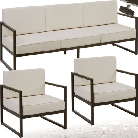 Salon de jardin pour 5 personnes en polyester déperlant beige (1/5)