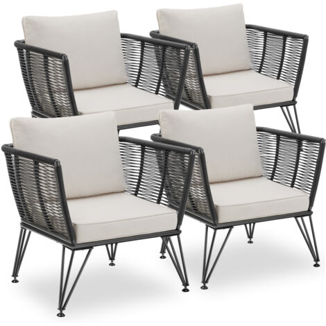 Lot de 4 fauteuils jardin en résine tressée avec housses amovibles