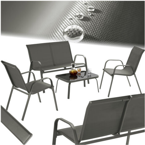 Salon de jardin pour 4 personnes tissu déperlant et table anthracite (1/5)