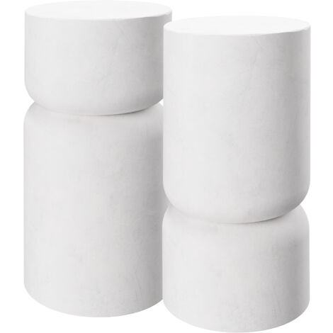 Lot de 2 tables d'appoint robuste design arrondi aspect pierre blanc