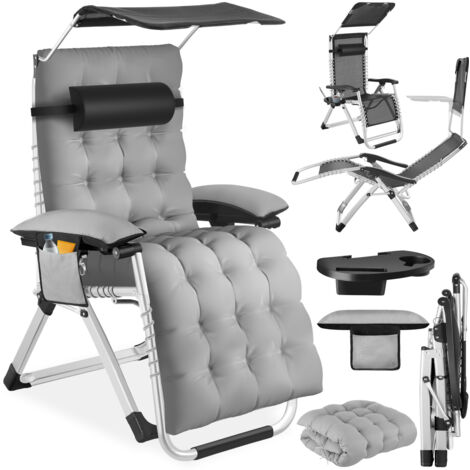 Chaise longue pliable avec pare-soleil et reposes-pieds gris clair (1/5)